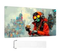 ETLKJVBL for MTG Playmat, Cyberpunk Skeleton with Coffee Premium for Magic The Gathering Mat with Beautiful Patterns & Storage Bag for Game Players, 24 x 14 Inch for Card Game Mat