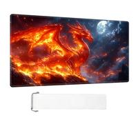 ETLKJVBL for MTG Playmat, Fire Dragon Under Full Moon Premium for Magic The Gathering Mat with Beautiful Patterns & Storage Bag for Game Players, 28 x 16 Inch for Card Game Mat