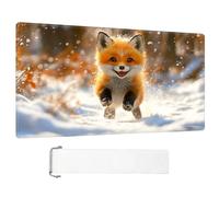 ETLKJVBL for MTG Playmat, Fox Cub Leaping in Snow Premium for Magic The Gathering Mat with Beautiful Patterns & Storage Bag for Game Players, 28 x 16 Inch for Card Game Mat