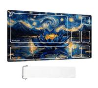 ETLKJVBL for MTG Playmat with Zones, Blue Lotus Under Starry Sky Premium for Magic The Gathering Mat with Beautiful Patterns & Storage Bag for Game Players, 28 x 16 Inch for Card Game Mat