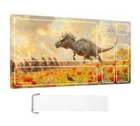 ETLKJVBL for MTG Playmat with Zones, Dinosaur & Warriors in Field Premium for Magic The Gathering Mat with Beautiful Patterns & Storage Bag for Game Players, 24 x 14 Inch for Card Game Mat