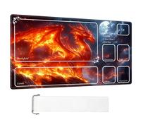 ETLKJVBL for MTG Playmat with Zones, Fire Dragon Under Full Moon Premium for Magic The Gathering Mat with Beautiful Patterns & Storage Bag for Game Players, 28 x 16 Inch for Card Game Mat