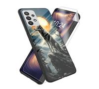 ETLKJVBL for Samsung Galaxy A05S Phone Case, Black Cat Under Starry Night Sky High-Definition Painted Glass Back Cover with Soft Silicone TPU Bumper, Shockproof Protective