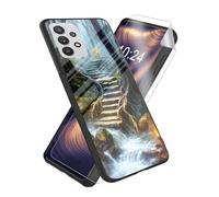 ETLKJVBL for Samsung Galaxy A05S Phone Case, Red - Black Dripping Faces High-Definition Painted Glass Back Cover with Soft Silicone TPU Bumper, Shockproof Protective