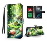 ETLKJVBL for Samsung Galaxy A07 Phone Case Wallet with Card Holder, Frog on Lily Pad in Bamboo Stream Magnetic Snap and RFID Blocking Leather Flip Cover/Kickstand Phone Case