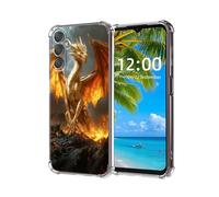 ETLKJVBL for Samsung Galaxy A14 5G Phone Case,Golden Dragon Standing On Fiery Rocks High-Definition Painted Back Cover with Soft Transparent TPU Bumper, Shockproof Protective Case