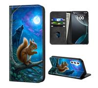 ETLKJVBL for Samsung Galaxy A14 5G Phone Case Wallet with Card Holder, Squirrel and Wolf in Moonlight Stylish PU Leather Phone Case with Kickstand - Secure RFID Blocking & Magnetic Flip Cover