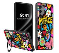 ETLKJVBL for Samsung Galaxy A15 5G Phone Case, Colorful Peace Love Hippie 360 Degree Rotating Ring-Shaped Kickstand, Shockproof Protective Case for Samsung Galaxy A15 5G