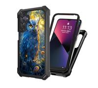 ETLKJVBL for Samsung Galaxy A15 5G Phone Case with Tempered Glass Screen Protector, Military Grade Shockproof Dual Layer Protection for Style-Conscious, Blue Owl in Enchanted Forest
