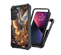 ETLKJVBL for Samsung Galaxy A15 5G Phone Case with Tempered Glass Screen Protector, Military Grade Shockproof Dual Layer Protection for Style-Conscious, Owl Taking Flight in Enchanted Forest