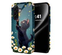ETLKJVBL for Samsung Galaxy A17 5G Phone Case, Black Kitten Reaching for Star Hybrid 2-Layer Hard Shell with Shockproof Silicone, Dual-Layer Protective Case for Samsung Galaxy A17 5G