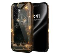 ETLKJVBL for Samsung Galaxy A17 5G Phone Case, Black Kitten with Glowing Star Lights Hybrid 2-Layer Hard Shell with Shockproof Silicone, Dual-Layer Protective Case for Samsung Galaxy A17 5G