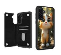 ETLKJVBL for Samsung Galaxy A17 5G Phone Case Wallet with Card Holder, Cute Calico Kitten in Sunlit Forest PU Leather Phone Case with Kickstand - Secure RFID Blocking & Dual Magnetic Locking
