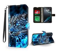 ETLKJVBL for Samsung Galaxy A17 5G Phone Case Wallet with Card Holder, Leopard with Blue Flames Magnetic Snap and RFID Blocking Leather Flip Cover/Kickstand for Samsung Galaxy A17 5G Case