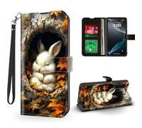 ETLKJVBL for Samsung Galaxy A17 5G Phone Case Wallet with Card Holder, White Rabbit Sleeping in Tree Hollow Magnetic Snap and RFID Blocking Leather Flip Cover/Kickstand Phone Case