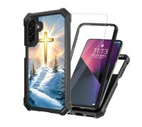 ETLKJVBL for Samsung Galaxy A17 5G Phone Case with Tempered Glass Screen Protector, Military Grade Shockproof Dual Layer Protection for Style-Conscious, Cross Shining Brightly in Sky