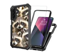 ETLKJVBL for Samsung Galaxy A17 5G Phone Case with Tempered Glass Screen Protector, Military Grade Shockproof Dual Layer Protection for Style-Conscious, Cute Raccoons