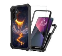 ETLKJVBL for Samsung Galaxy A17 5G Phone Case with Tempered Glass Screen Protector, Military Grade Shockproof Dual Layer Protection for Style-Conscious, Moon Shining Brightly in Sky