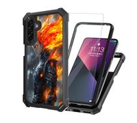 ETLKJVBL for Samsung Galaxy A17 5G Phone Case with Tempered Glass Screen Protector, Military Grade Shockproof Dual Layer Protection for Style-Conscious, Anime The Fiery Warrior
