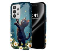 ETLKJVBL for Samsung Galaxy A23 5G Phone Case, Black Cat Reaching for Star Hybrid 2-Layer Hard Shell with Shockproof Silicone, Dual-Layer Protective Case for Samsung Galaxy A23 5G