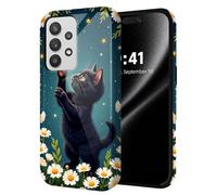ETLKJVBL for Samsung Galaxy A23 5G Phone Case, Black Kitten Reaching for Star Hybrid 2-Layer Hard Shell with Shockproof Silicone, Dual-Layer Protective Case for Samsung Galaxy A23 5G