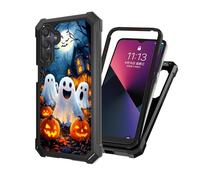 ETLKJVBL for Samsung Galaxy A25 5G Phone Case with Tempered Glass Screen Protector, Military Grade Shockproof Dual Layer Protection for Style-Conscious, Fright-Fall Phantoms & Pumpkins