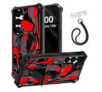 ETLKJVBL for Samsung Galaxy A26 5G Phone Case, Red - Black Dripping Faces ArmorShield Military Grade Shockproof, Hidden Kickstand, Detachable Wrist Strap Protective Cover