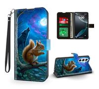 ETLKJVBL for Samsung Galaxy A26 5G Phone Case Wallet with Card Holder, Squirrel and Wolf in Moonlight Magnetic Snap and RFID Blocking Leather Flip Cover/Kickstand for A26 5G Case