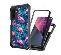 ETLKJVBL for Samsung Galaxy A26 5G Phone Case with Tempered Glass Screen Protector, Military Grade Shockproof Dual Layer Protection for Style-Conscious, Colorful Flamingos