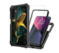 ETLKJVBL for Samsung Galaxy A26 5G Phone Case with Tempered Glass Screen Protector, Military Grade Shockproof Dual Layer Protection for Style-Conscious, Whale Shark in Glowing Sea