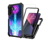 ETLKJVBL for Samsung Galaxy A26 5G Phone Case with Tempered Glass Screen Protector, Military Grade Shockproof Dual Layer Protection for Style-Conscious, Galactic Skull Tower