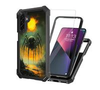 ETLKJVBL for Samsung Galaxy A26 5G Phone Case with Tempered Glass Screen Protector, Military Grade Shockproof Dual Layer Protection for Style-Conscious, Giant Spider in Swamp at Fiery Sunset