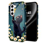 ETLKJVBL for Samsung Galaxy A35 5G Phone Case, Black Kitten Reaching for Star Hybrid 2-Layer Hard Shell with Shockproof Silicone, Dual-Layer Protective Case for Samsung Galaxy A35 5G