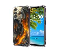 ETLKJVBL for Samsung Galaxy A35 5G Phone Case,Fiery Dragon on Lava Covered Rocks High-Definition Painted Back Cover with Soft Transparent TPU Bumper, Shockproof Protective Case