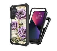 ETLKJVBL for Samsung Galaxy A35 5G Phone Case with Tempered Glass Screen Protector, Military Grade Shockproof Dual Layer Protection for Style, Watercolor Paint of Purple Roses