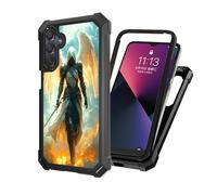 ETLKJVBL for Samsung Galaxy A35 5G Phone Case with Tempered Glass Screen Protector, Military Grade Shockproof Dual Layer Protection for Style-Conscious, Angelic Warrior with Wings and Sword