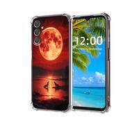 ETLKJVBL for Samsung Galaxy A35 5G Phone Case,Wolves Howling At Red Moon by The Lake High-Definition Painted Back Cover with Soft Transparent TPU Bumper, Shockproof Protective Case