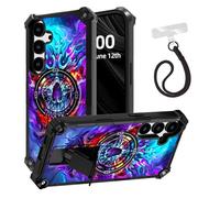 ETLKJVBL for Samsung Galaxy A36 5G Phone Case, Evil Skull with Colorful Flames ArmorShield Military Grade Shockproof, Hidden Kickstand, Detachable Wrist Strap Protective Cover