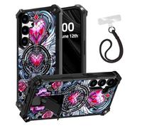 ETLKJVBL for Samsung Galaxy A36 5G Phone Case, Hearts Pink Roses Angel Wings ArmorShield Military Grade Shockproof, Hidden Kickstand, Detachable Wrist Strap Protective Cover