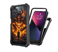 ETLKJVBL for Samsung Galaxy A36 5G Phone Case with Tempered Glass Screen Protector, Military Grade Shockproof Dual Layer Protection for Style-Conscious Men and Women, Samurai vs Fiery Demon