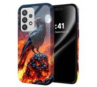 ETLKJVBL for Samsung Galaxy A52 5G Phone Case, Raven on Fiery Rock Hybrid 2-Layer Hard Shell with Shockproof Silicone, Dual-Layer Protective Case for Samsung Galaxy A52 5G