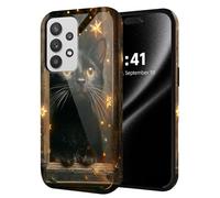 ETLKJVBL for Samsung Galaxy A53 5G Phone Case, Black Kitten with Glowing Star Lights Hybrid 2-Layer Hard Shell with Shockproof Silicone, Dual-Layer Protective Case for Samsung Galaxy A53 5G