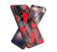ETLKJVBL for Samsung Galaxy A53 5G Phone Case, Red - Black Dripping Faces High-Definition Painted Glass Back Cover with Soft Silicone TPU Bumper, Shockproof Protective