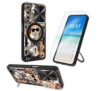 ETLKJVBL for Samsung Galaxy A54 5G Phone Case, 360 Degree Rotating Ring-Shaped Kickstand, Slide Camera Lens Cover, Cute Cats Some Wear Sunglasses Spaceship Shockproof Protective Phone Case