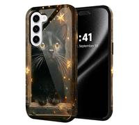 ETLKJVBL for Samsung Galaxy A54 5G Phone Case, Black Kitten with Glowing Star Lights Hybrid 2-Layer Hard Shell with Shockproof Silicone, Dual-Layer Protective Case for Samsung Galaxy A54 5G