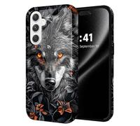 ETLKJVBL for Samsung Galaxy A55 5G Phone Case, Black Wolf Surrounded by Flowers Hybrid 2-Layer Hard Shell with Shockproof Silicone, Dual-Layer Protective Case for Samsung Galaxy A55 5G