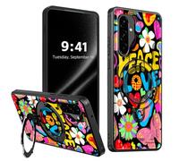 ETLKJVBL for Samsung Galaxy A56 5G Phone Case, Colorful Peace Love Hippie 360 Degree Rotating Ring-Shaped Kickstand, Shockproof Protective Case for Samsung Galaxy A56 5G