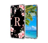 ETLKJVBL for Samsung Galaxy A56 5G Phone Case, Pink Flowers and Glittery R High-Definition Painted Back Cover with Soft Transparent TPU Bumper, Shockproof Protective for A56 5G Case