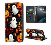 ETLKJVBL for Samsung Galaxy A57 5G Phone Case Wallet with Card Holder, Cute Spectres Pumpkins Candles Stylish PU Leather Phone Case with Kickstand - Secure RFID Blocking & Magnetic Flip Cover