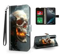 ETLKJVBL for Samsung Galaxy A57 5G Phone Case Wallet with Card Holder, Skull with Cigarette and Glowing Mouth Magnetic Snap and RFID Blocking Leather Flip Cover/Kickstand Phone Case
